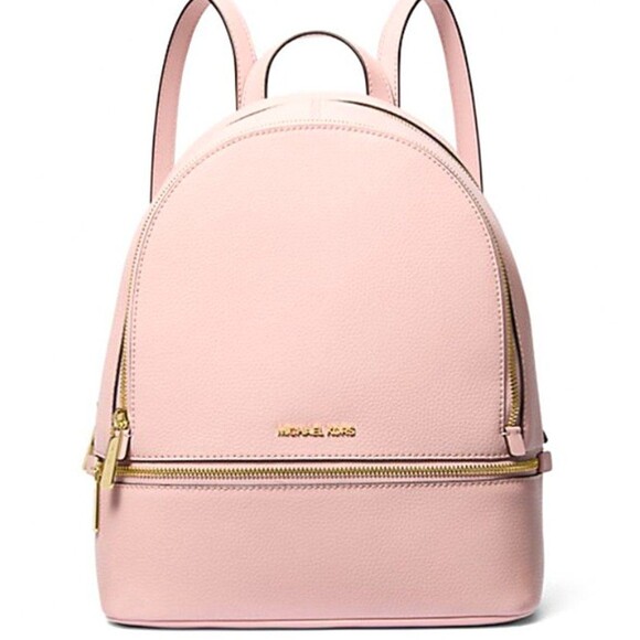 New Michael Kors Rhea Medium Pebbled Leather Backpack Powder Blush - Picture 2 of 4